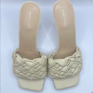 Marc Fisher Women's Beige Woven Mules